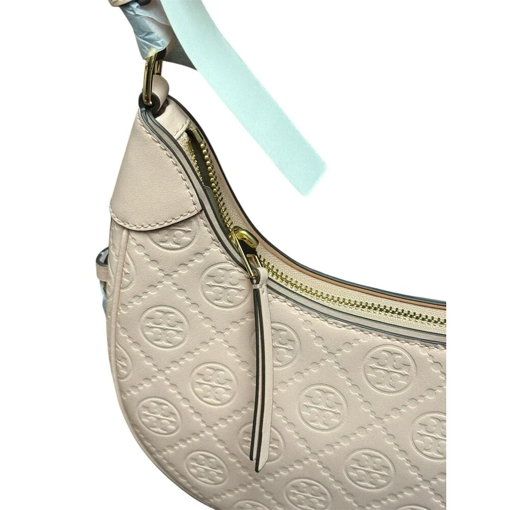 Tory Burch T Monogram Debossed Leather Crescent Shoulder Bag-Blush Pink New $469